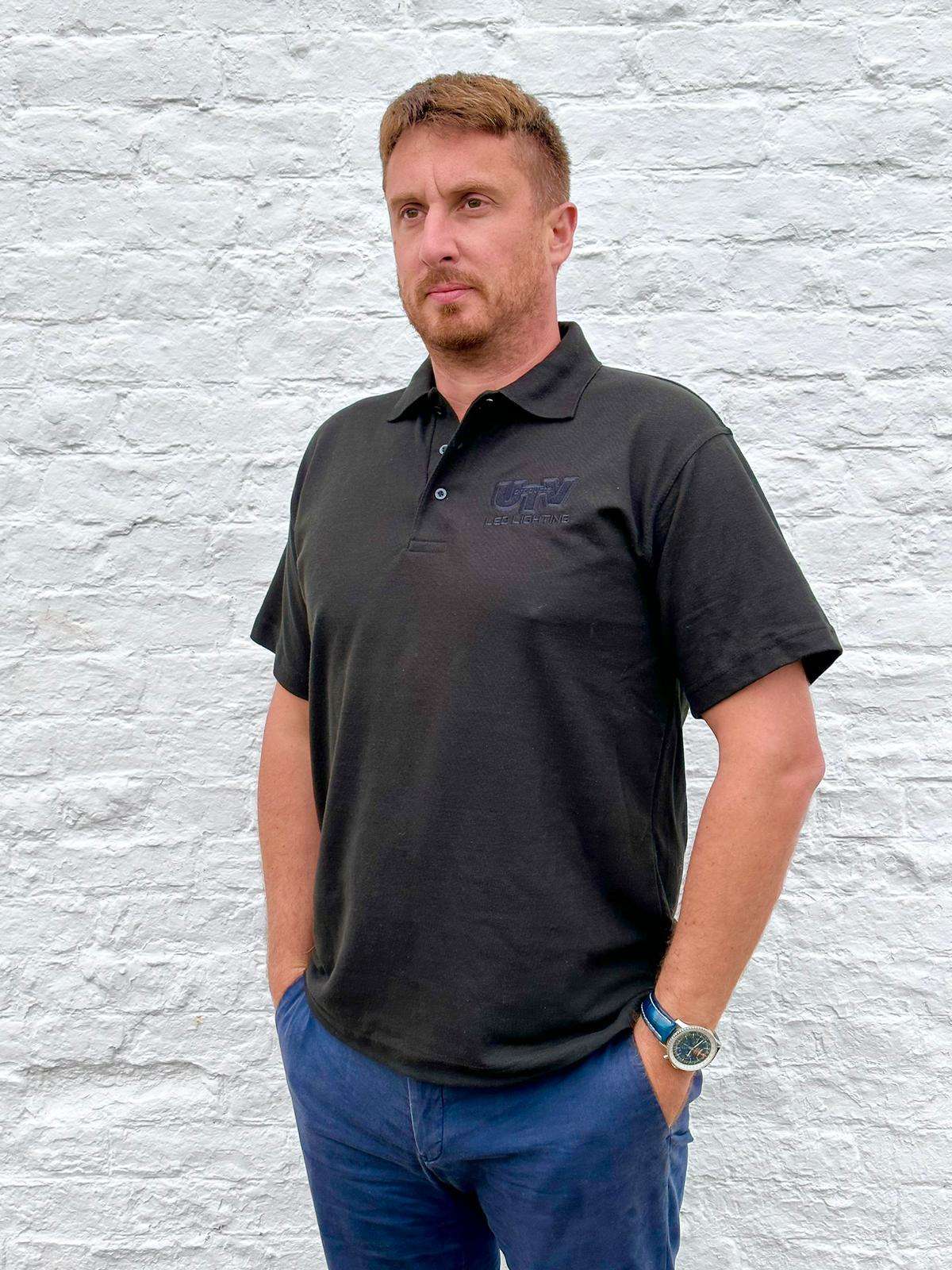 Polo Shirt, Black - Monochrome front - Fendt UTV Logo reverse