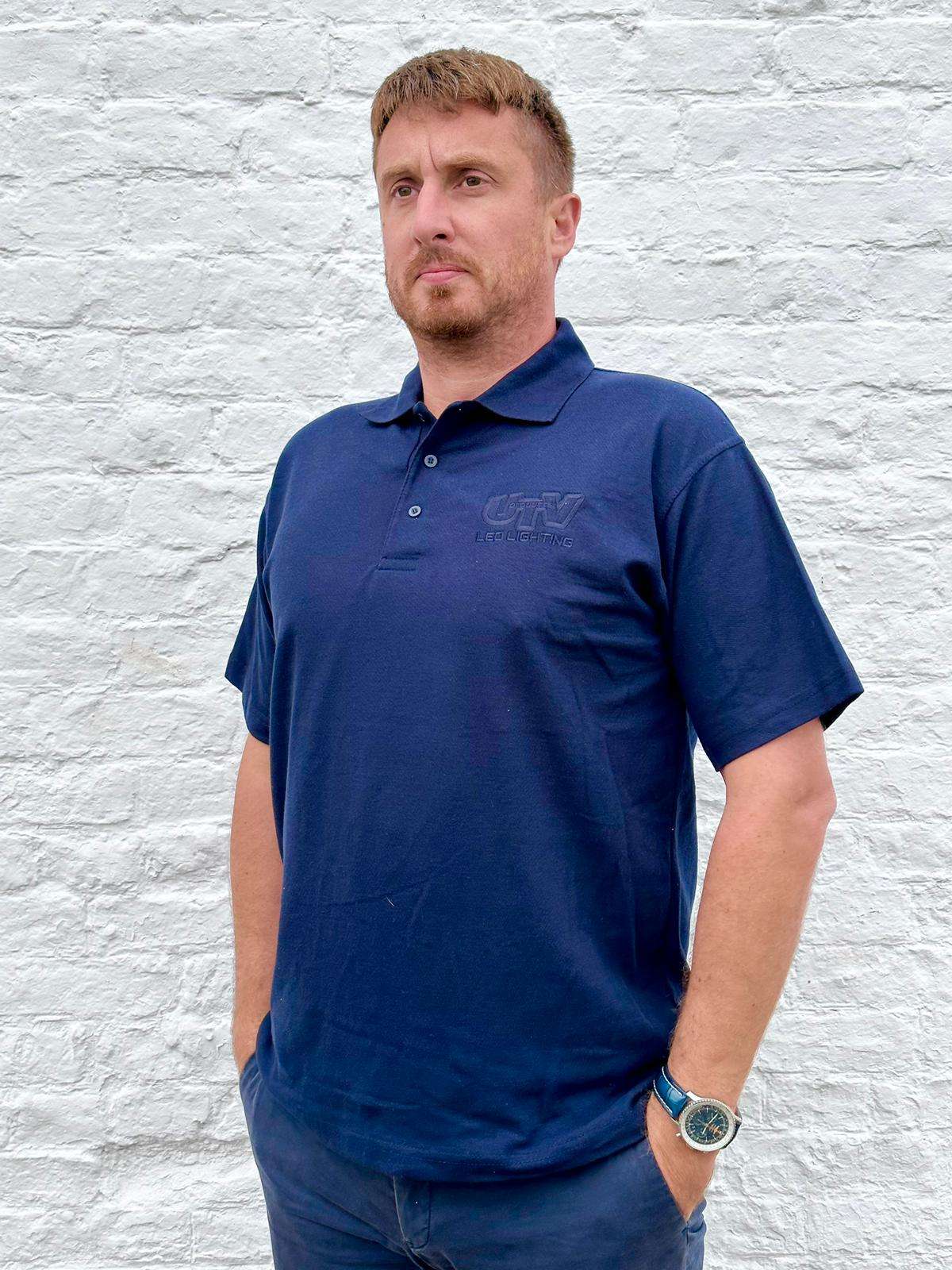 Polo Shirt, Navy - Monochrome front- Fendt UTV Logo